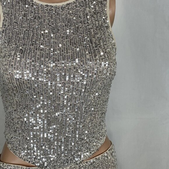 Saemdi Fitted Sequin Cut-Out Maxi Dress • Size S • Silver - Picture 7 of 13